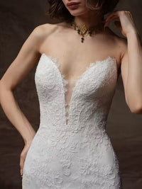 34842-Elegant Embellished lace Ruffle Tiered Wedding Dress