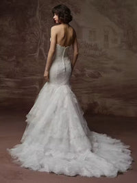 34842-Elegant Embellished lace Ruffle Tiered Wedding Dress