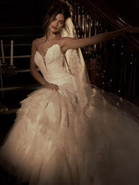 34842-Elegant Embellished lace Ruffle Tiered Wedding Dress