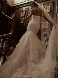 34842-Elegant Embellished lace Ruffle Tiered Wedding Dress