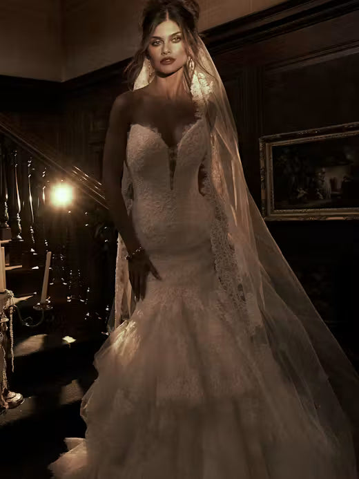 34842-Elegant Embellished lace Ruffle Tiered Wedding Dress