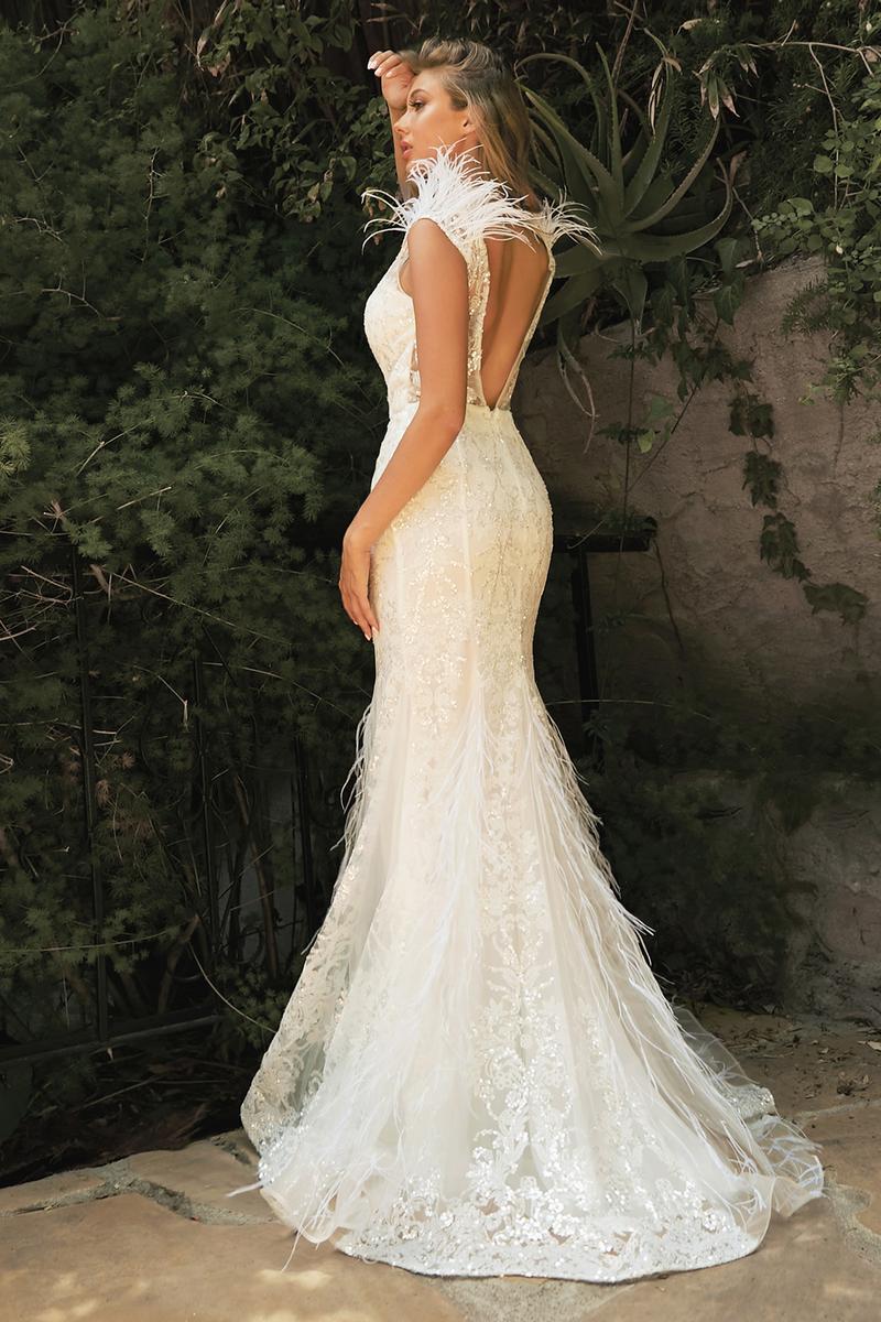 Ladivine Dress C57 - Plunging Neckline, Long Floral Fit and Flare Gown