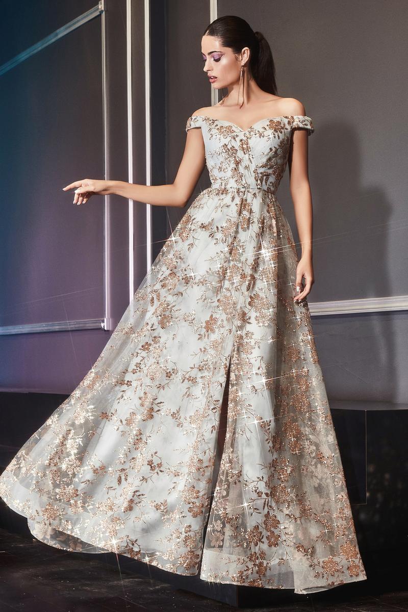 Ladivine Dress CB069 - Plunge Neckline, Long Fit and Flare Silhouette