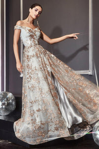 Ladivine Dress CB069 - Plunge Neckline, Long Fit and Flare Silhouette