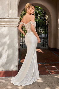 35105-Off-the-Shpulder Fitted Wedding Gown