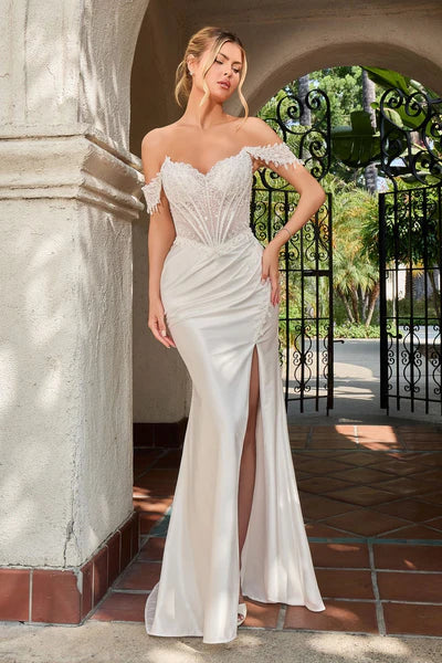 35105-Off-the-Shpulder Fitted Wedding Gown
