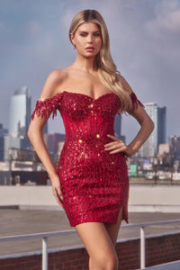33190-Off-the-Shoulder fitted Formal Dress