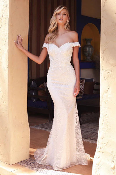 34964-Off The Shoulder Fitted Wedding Dress
