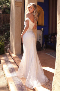 34964-Off The Shoulder Fitted Wedding Dress