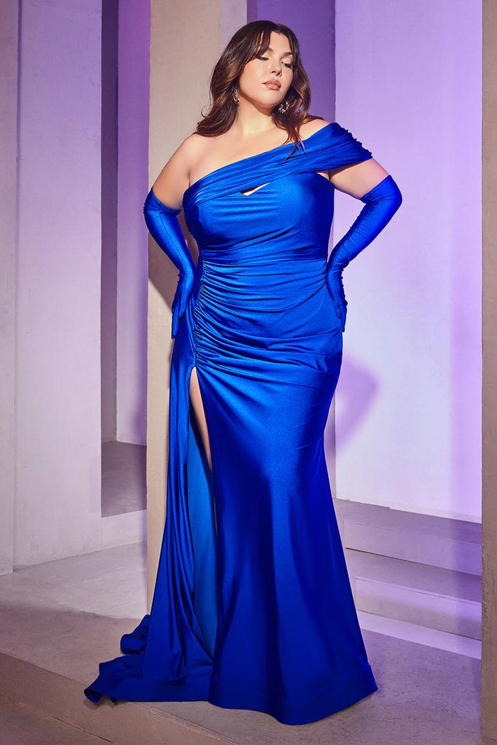 Ladivine Dress CD979C - Plunge Neckline, Long Fit and Flare Silhouette