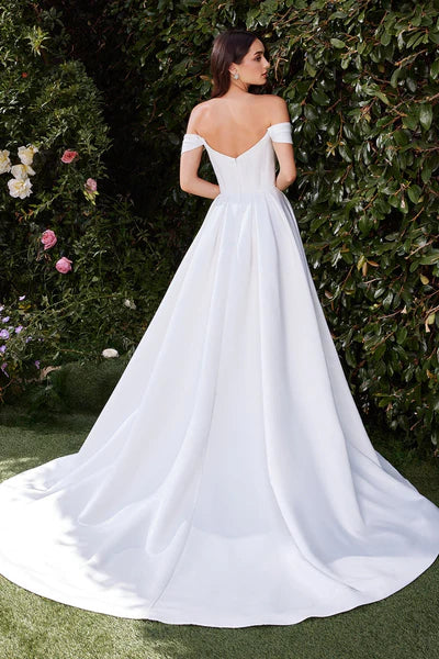 32772-Off-the-Shoulder Satin Wedding Gown