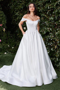 32772-Off-the-Shoulder Satin Wedding Gown