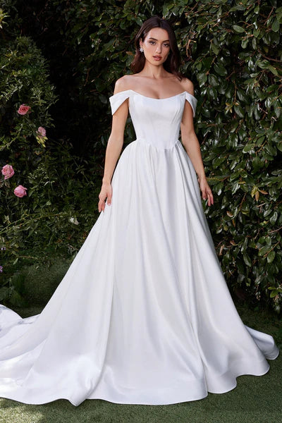 32772-Off-the-Shoulder Satin Wedding Gown