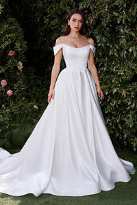 32772-Off-the-Shoulder Satin Wedding Gown