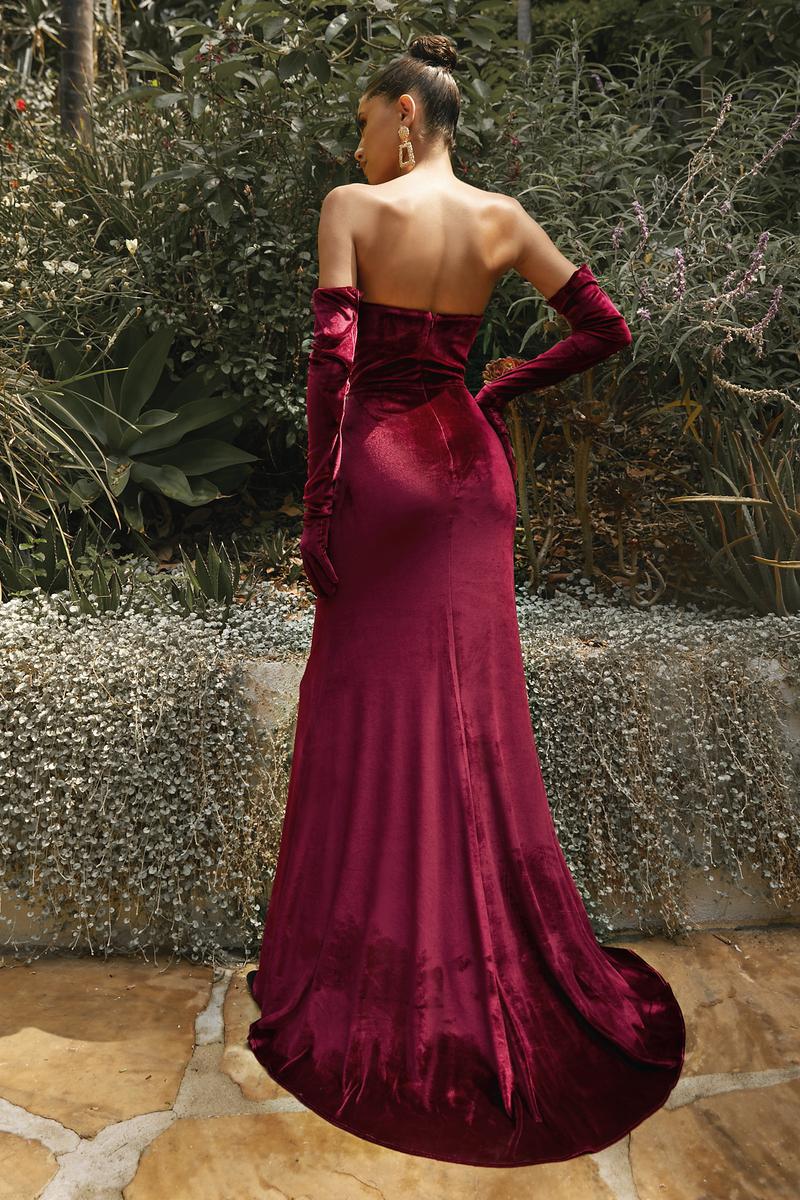 Ladivine Dress CH176 - Plunging Neckline, Floral Embellished Fit and Flare Gown
