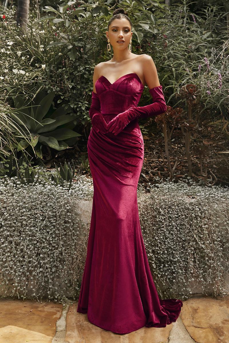 Ladivine Dress CH176 - Plunging Neckline, Floral Embellished Fit and Flare Gown