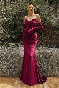 Ladivine Dress CH176 - Plunging Neckline, Floral Embellished Fit and Flare Gown
