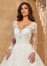 35045-Glitter Tulle Plunging V A-line Wedding Dress