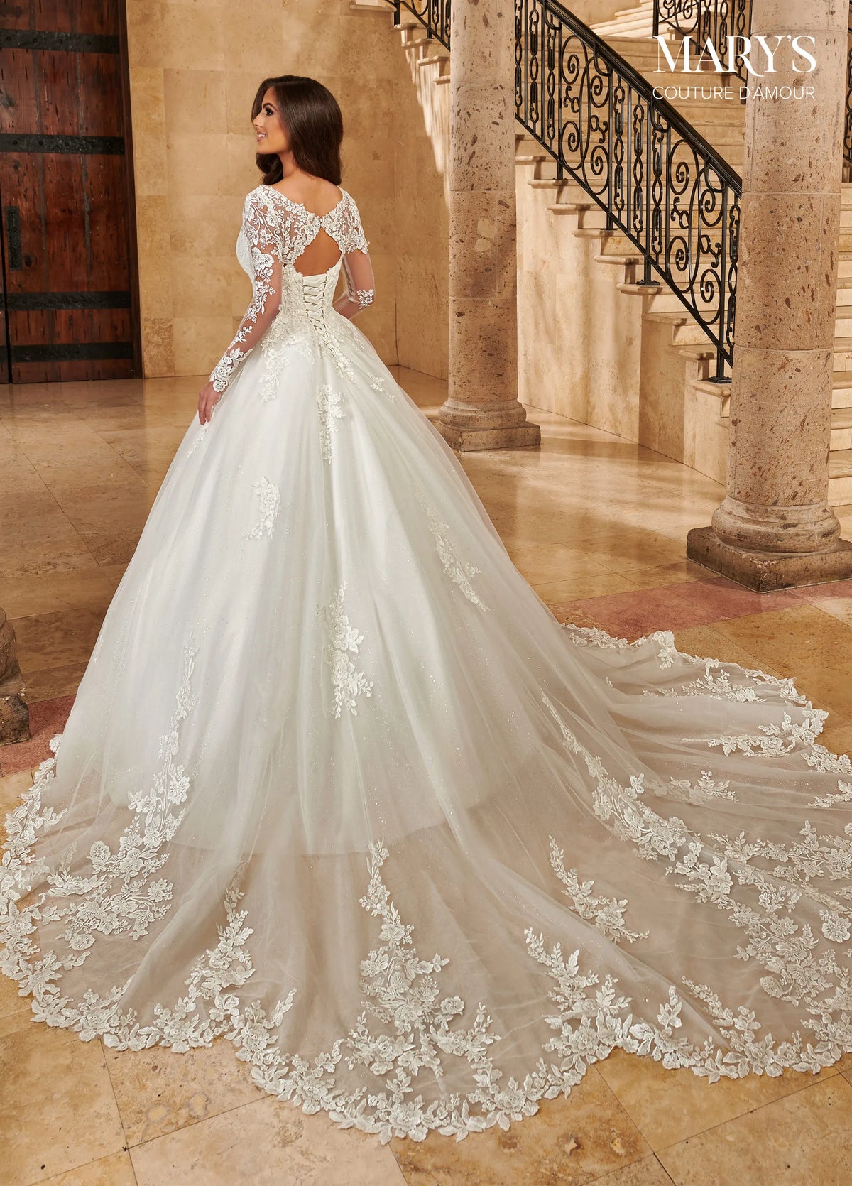 35045-Glitter Tulle Plunging V A-line Wedding Dress
