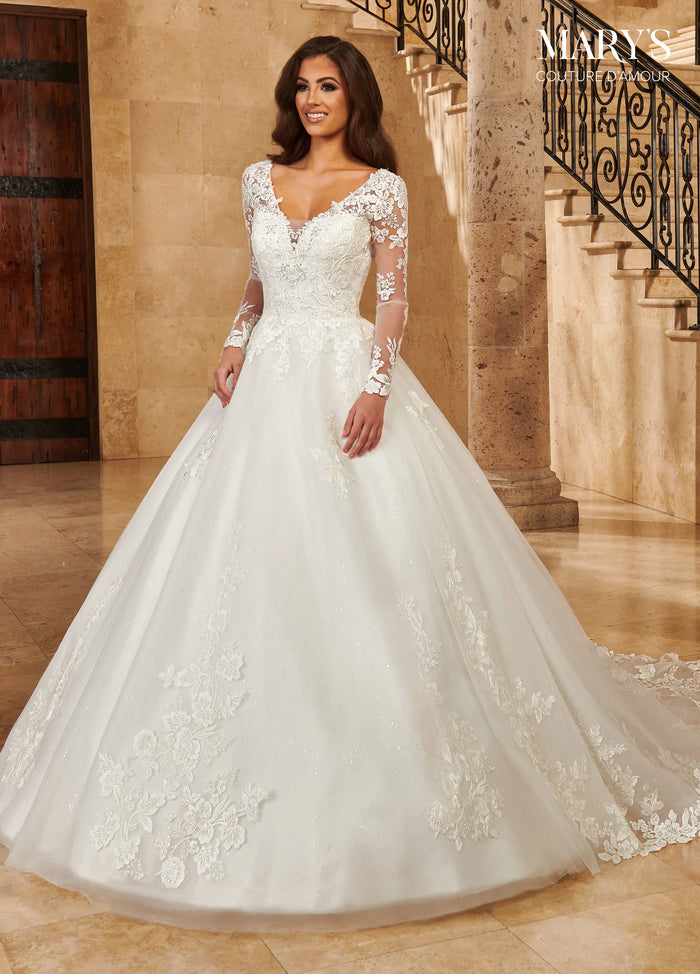 35045-Glitter Tulle Plunging V A-line Wedding Dress