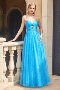 Ladivine CR871 Floral Spaghetti Strap Long Fit and Flare Dress