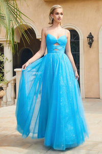 Ladivine CR871 Floral Spaghetti Strap Long Fit and Flare Dress