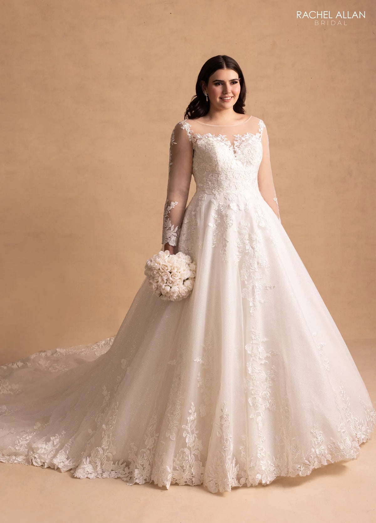 35044-Lace and Glitter Plus Size Ball Gown