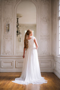 33862 - Lace and Chiffon A-Line Gown with Cap Sleeves