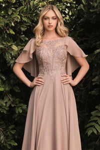 Ladivine Dress HT101 - Plunge Neckline, Long Floral Fit and Flare Gown