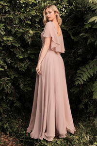 Ladivine Dress HT101 - Plunge Neckline, Long Floral Fit and Flare Gown