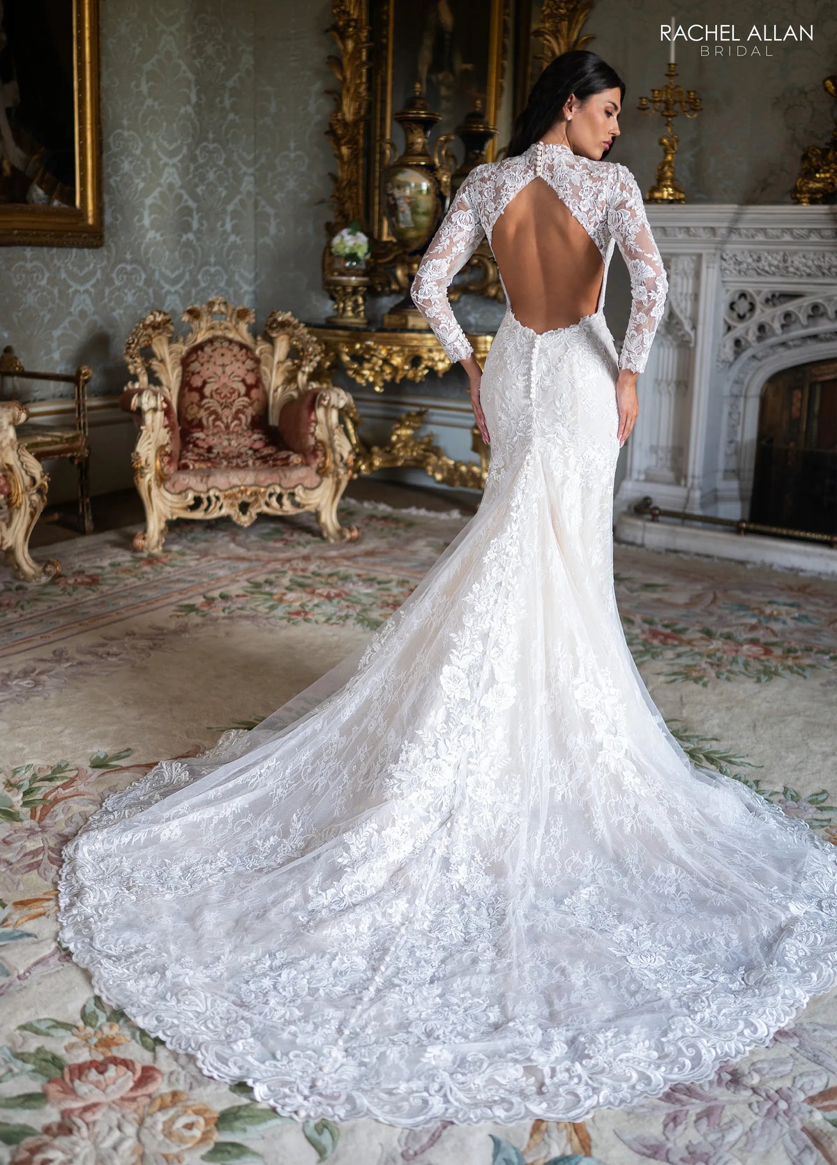 34493 - High Neck Romantic Fit and Flare