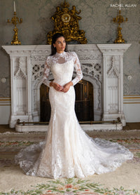 34493 - High Neck Romantic Fit and Flare