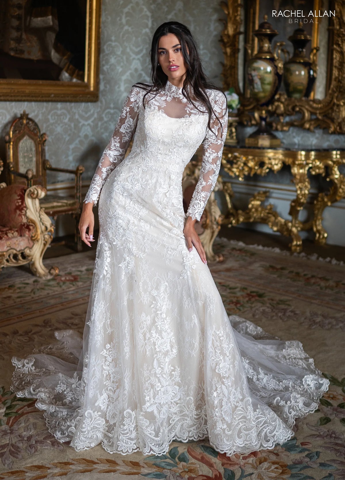 34493 - High Neck Romantic Fit and Flare