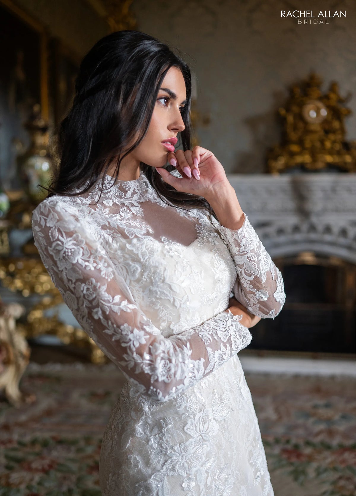 34493 - High Neck Romantic Fit and Flare