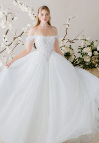 33694 - Basque Waist Ballgown with Botanical Beaded Bodice