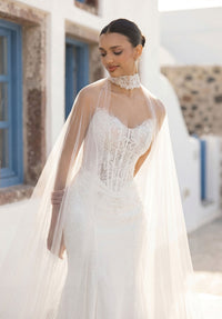 34756-Soft mermaid wedding dress has a strapless sweetheart neckline