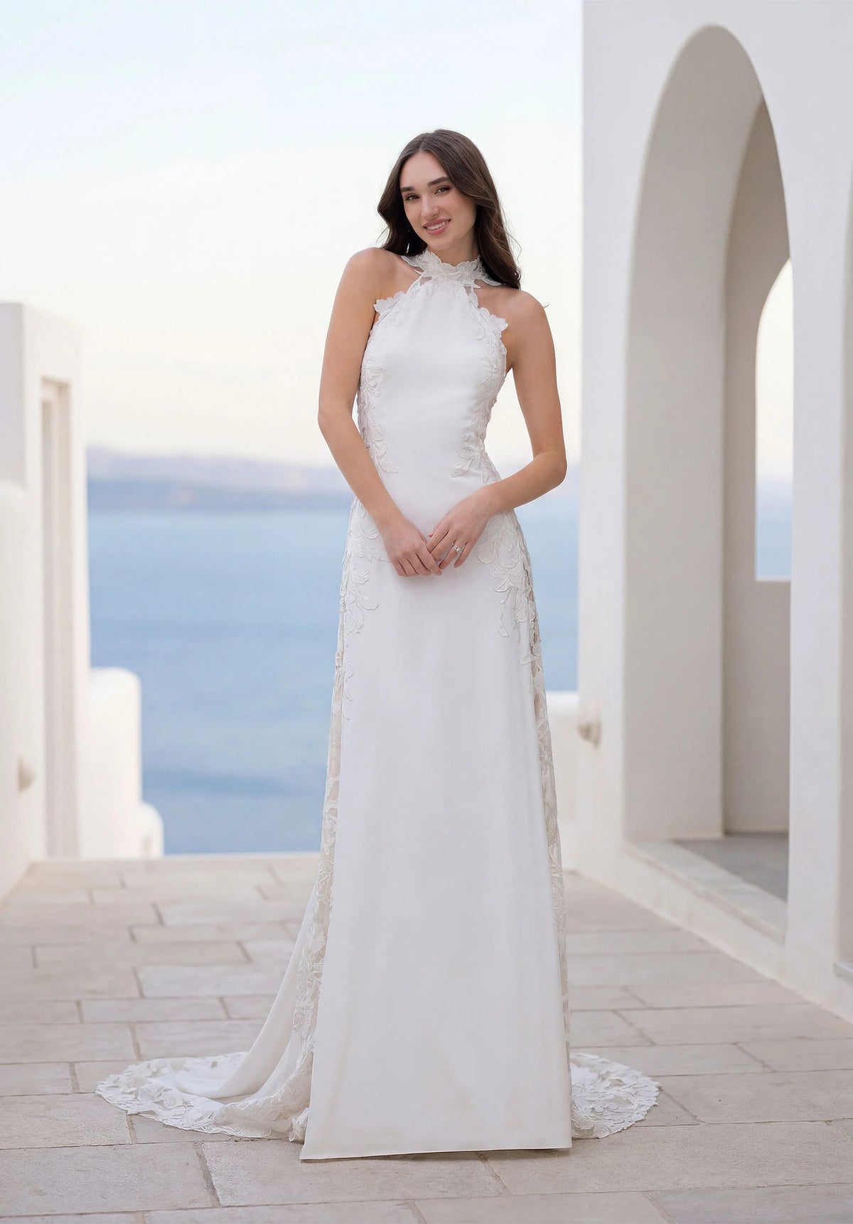 34757-Slim Halter A-Line Wedding Dress