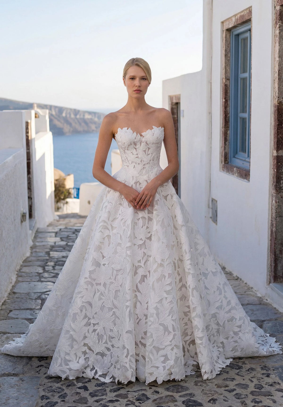 34758-Ball Gown Wedding Dress has a Stylized, Strapless Sweetheart Neckline and Basque Waist