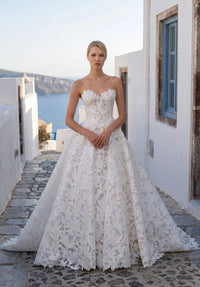 34758-Ball Gown Wedding Dress has a Stylized, Strapless Sweetheart Neckline and Basque Waist