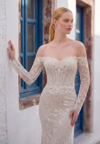 34762-Off-the-Shoulder Fit and Flare Wedding Gown