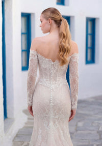 34762-Off-the-Shoulder Fit and Flare Wedding Gown