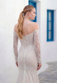 34762-Off-the-Shoulder Fit and Flare Wedding Gown