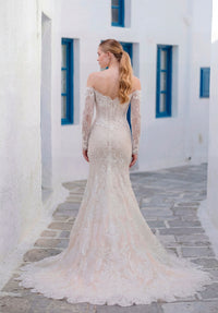34762-Off-the-Shoulder Fit and Flare Wedding Gown