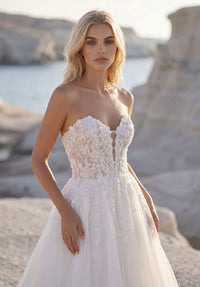 35903-A-line Wedding Dress has a Plunging Sweetheart Neckline with a Detachable Illusion