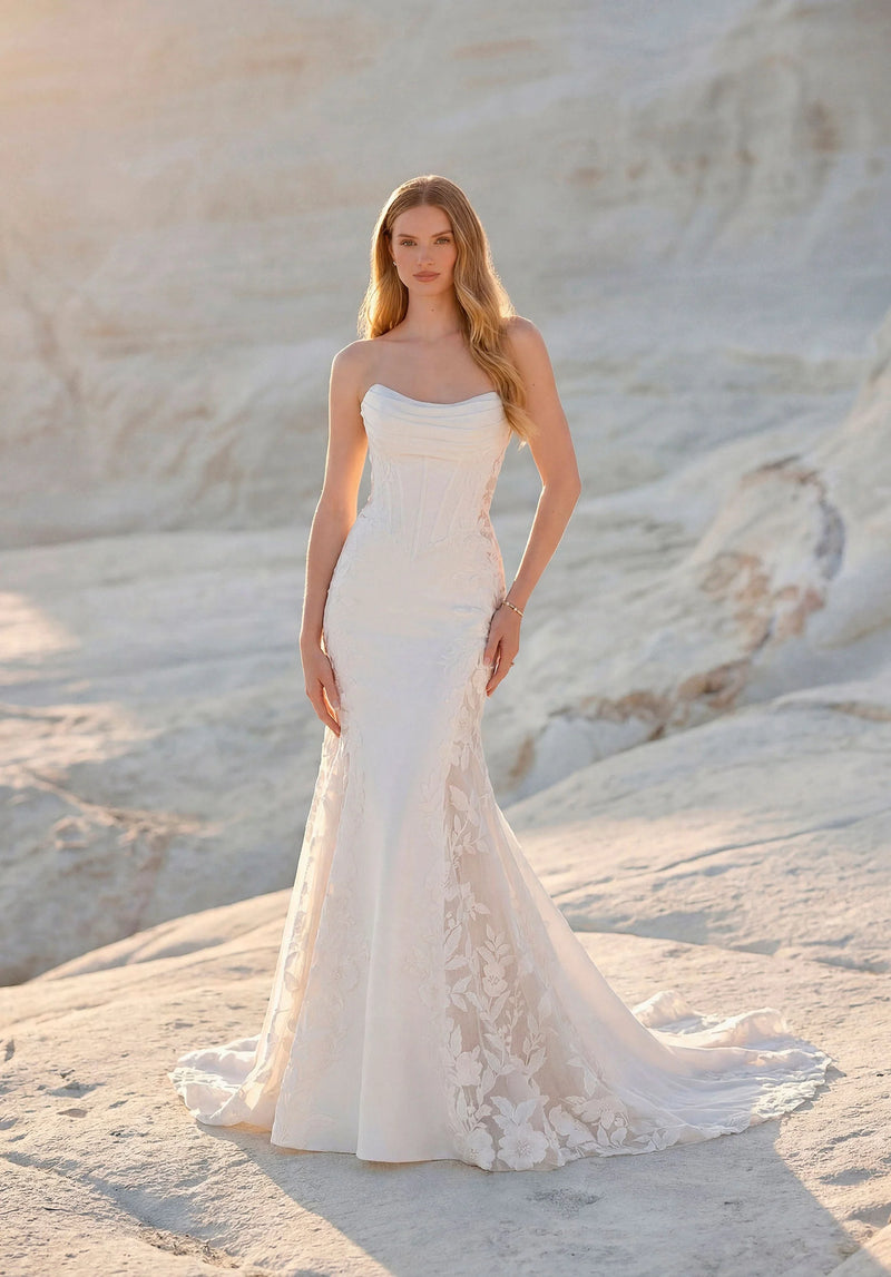 34748-Mermaid Strapless Basque Waist Wedding Dress