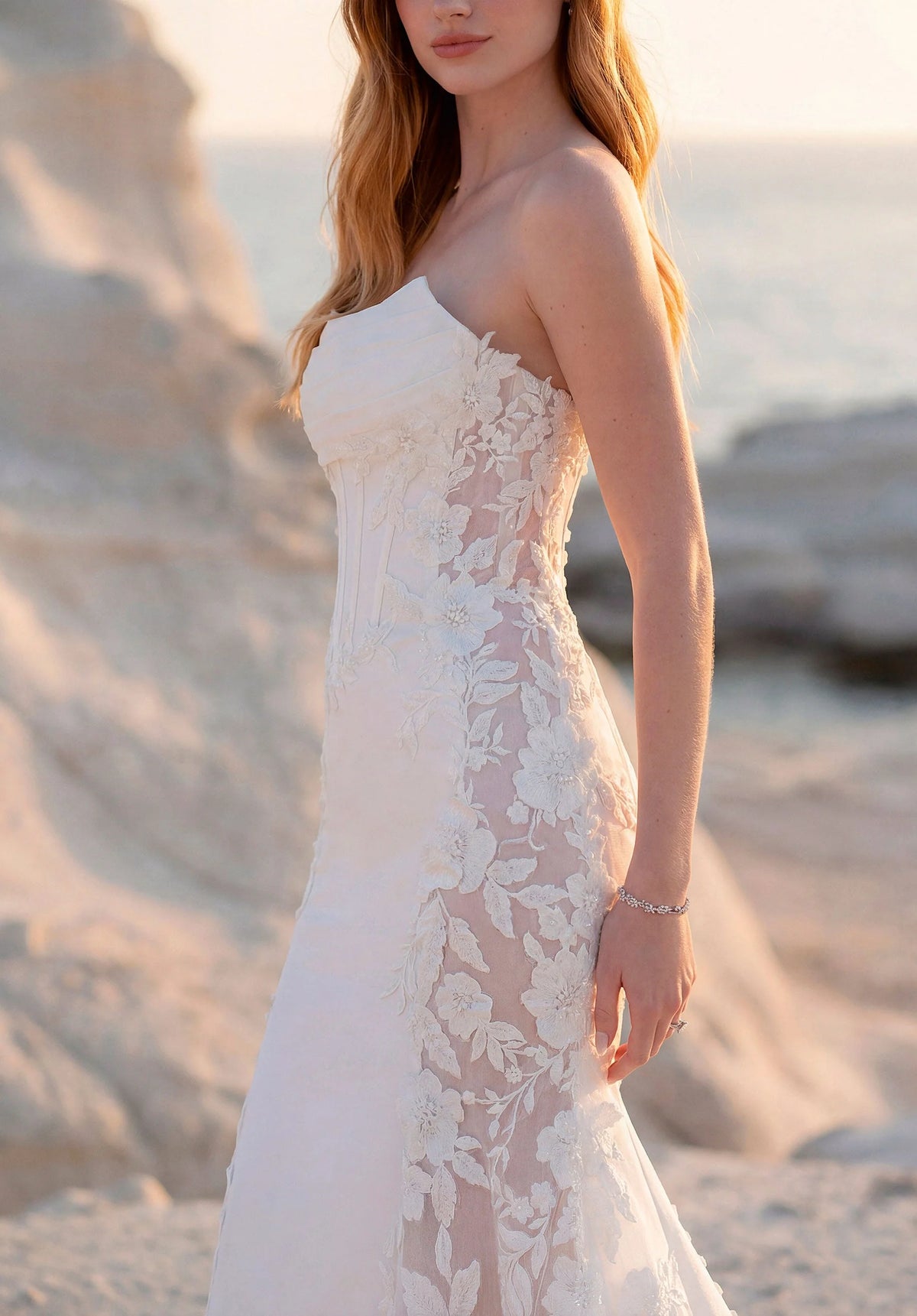 34748-Mermaid Strapless Basque Waist Wedding Dress