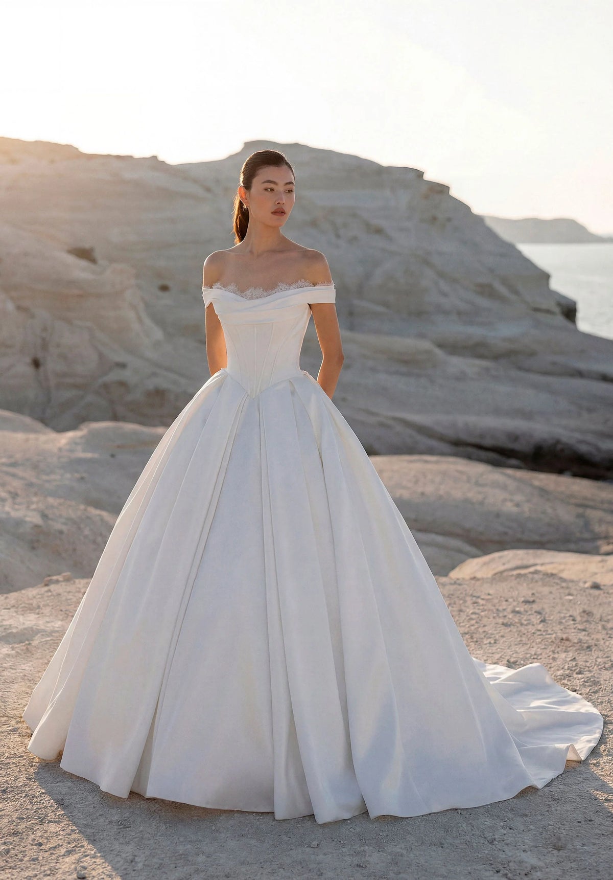 34750-Off-the-Shoulder Ball Gown Wedding Dress