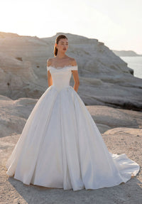 34750-Off-the-Shoulder Ball Gown Wedding Dress