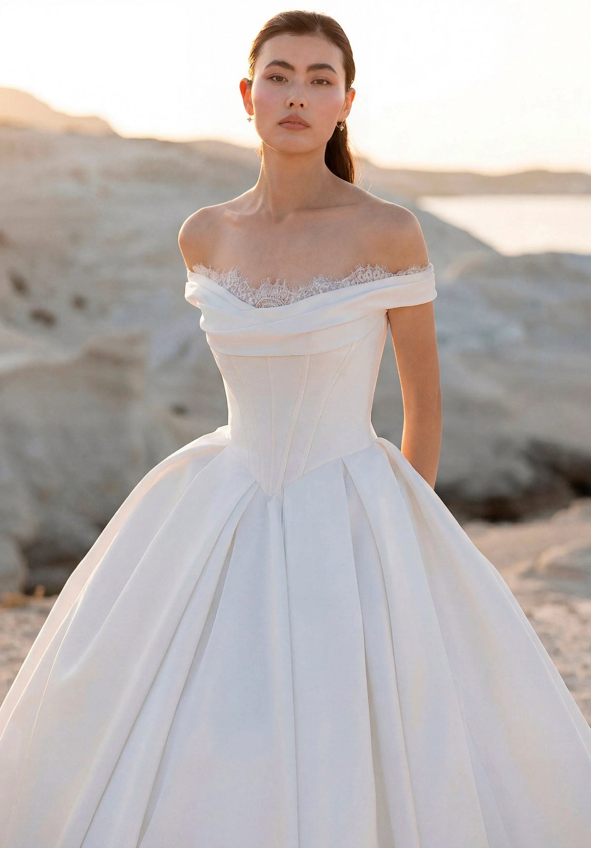 34750-Off-the-Shoulder Ball Gown Wedding Dress