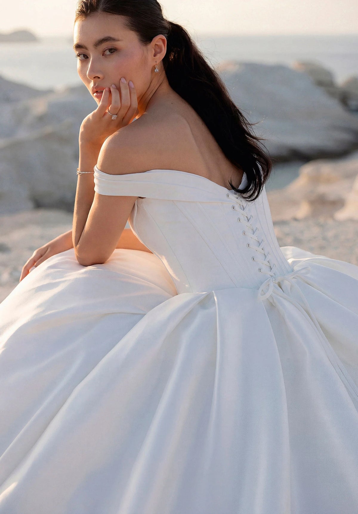 34750-Off-the-Shoulder Ball Gown Wedding Dress